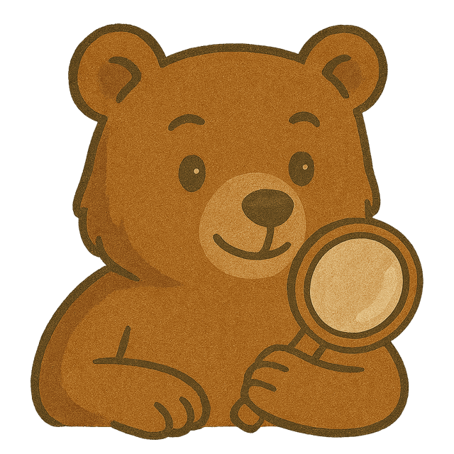 Bear holding magnifying glass